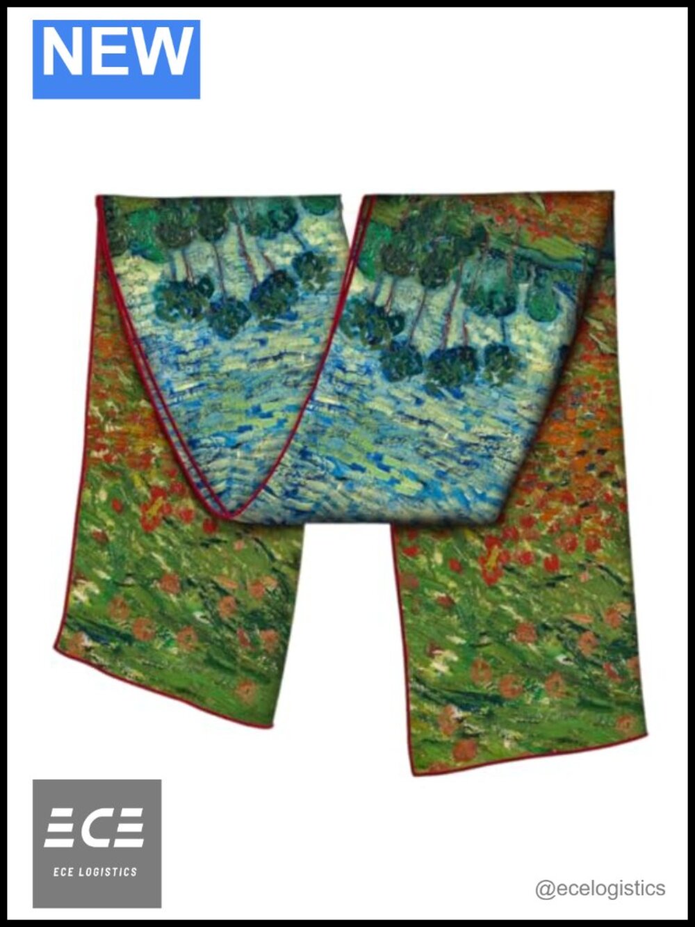 Twill Silk Neck Scarf 57x14 Art Print Van Gogh Poppy Field
